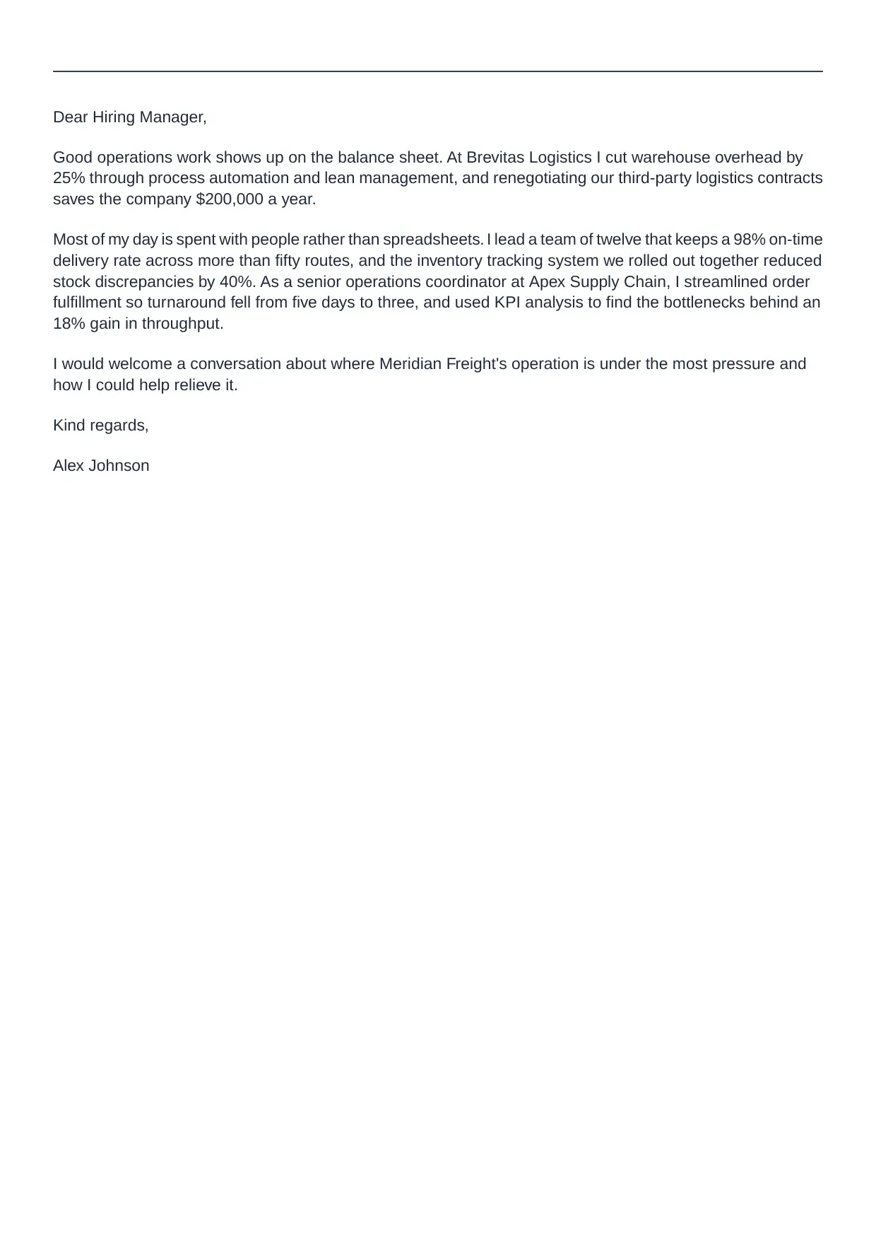 Operations Manager cover letter sample