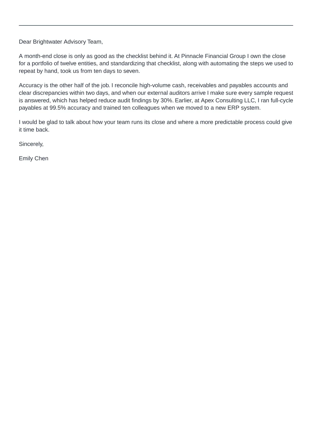 Accountant cover letter sample