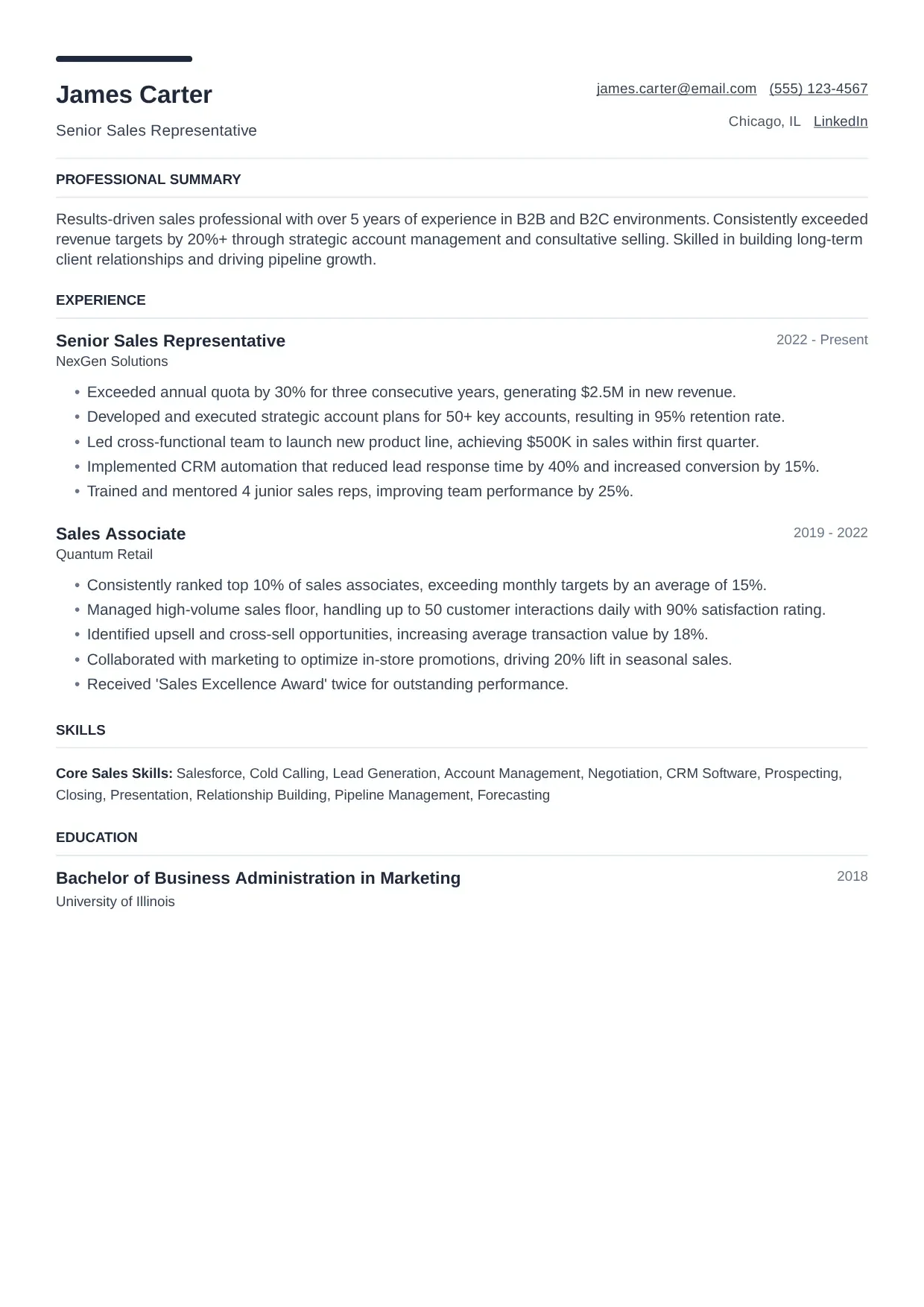Sales resume sample, Modern template