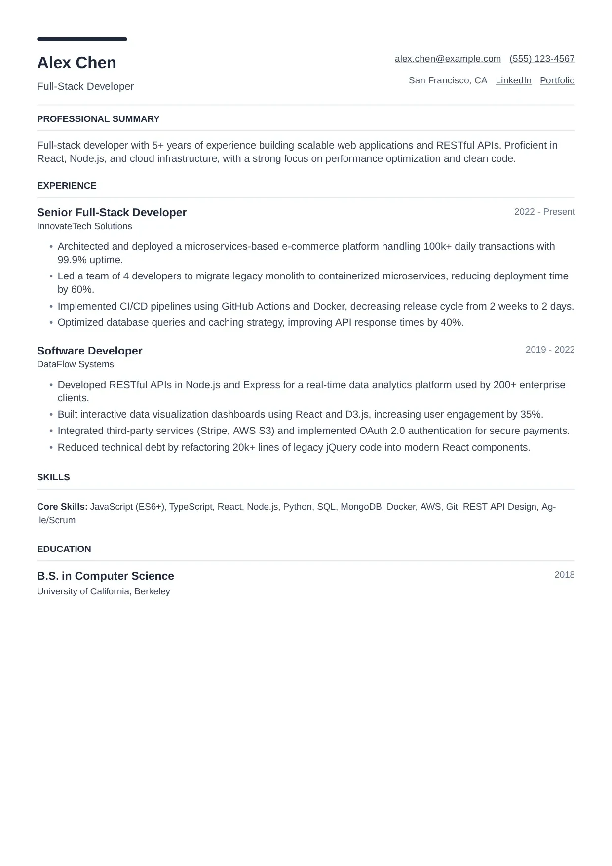 IT And Developer resume sample, Modern template